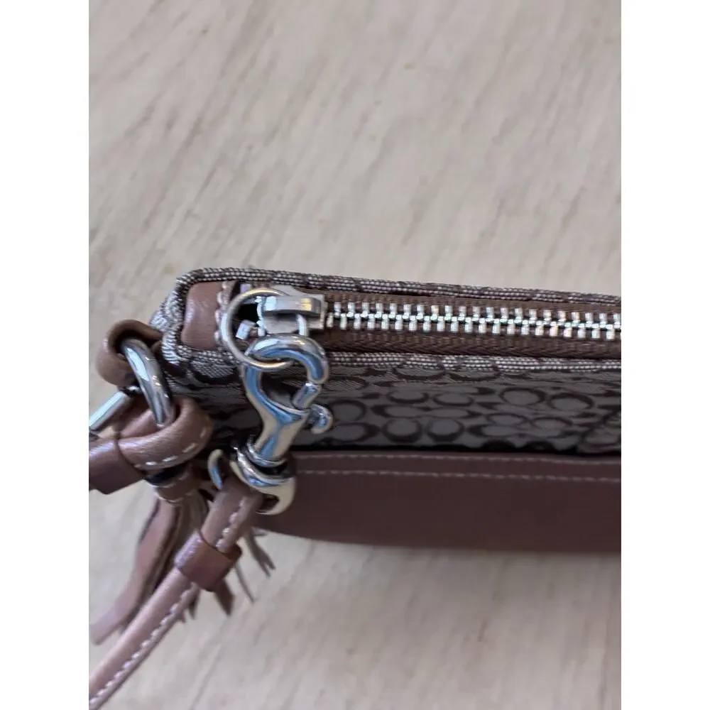 VTG Coach Signature C Mini Wristlet Clutch Pouch Brown Canvas Tan Leather Y2K